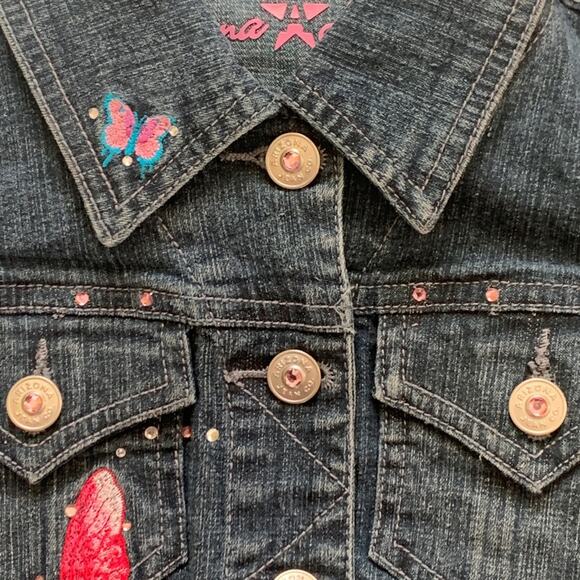 Arizona Jean Co Jean Jacket Girls Butterfly Embroidered Jean Jacket Small NEW - Picture 10 of 13